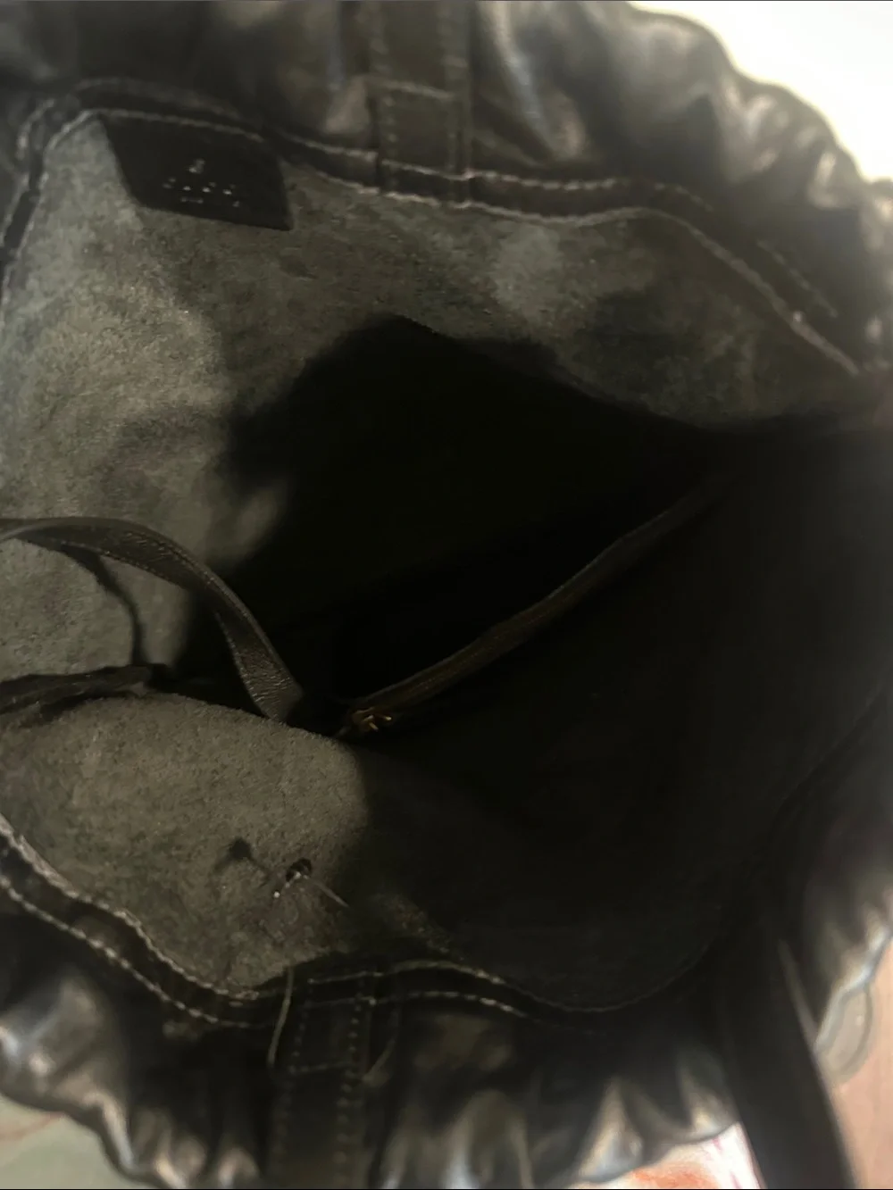 Gucci Black Leather Drawstring Backpack with Signature Web Stripe